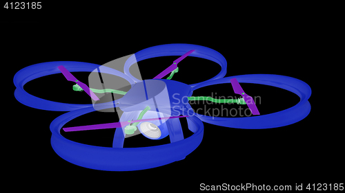 Image of Drone, quadrocopter, with photo camera flying. 3d render