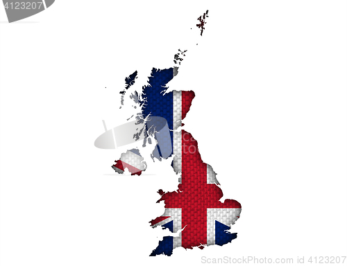 Image of Map and flag of Great Britain on linen,