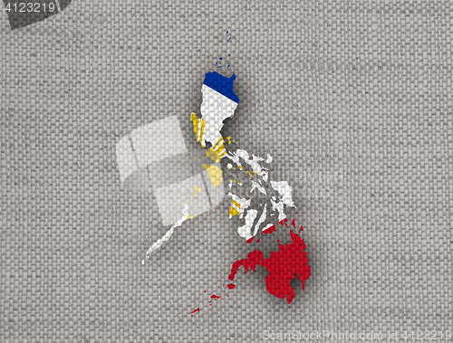 Image of Map and flag of the Philippines on old linen