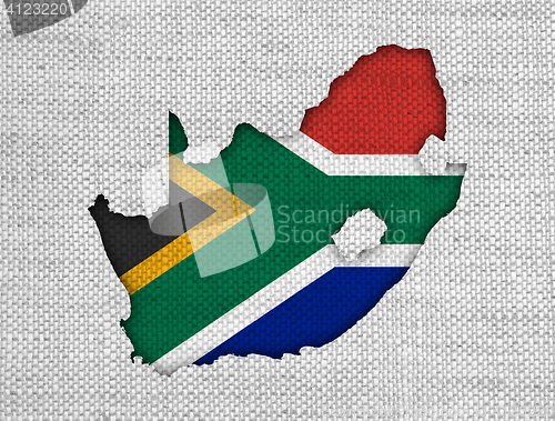 Image of Map and flag of South Africa on old linen