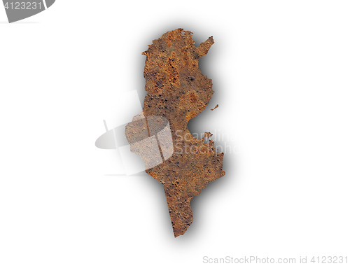 Image of Map of Tunisia on rusty metal