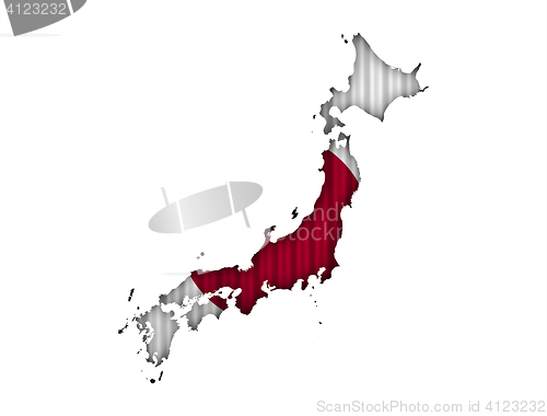 Image of Map and flag of Japan on corrugated iron