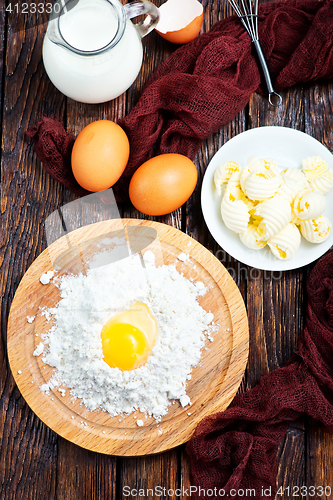 Image of flour,milk, butter and eggs