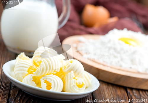 Image of flour,milk, butter and eggs