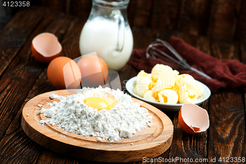 Image of flour,milk, butter and eggs