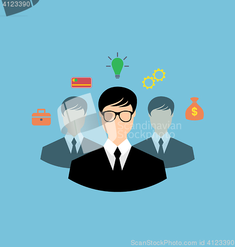Image of Businessman around icons social media networks and innovation id