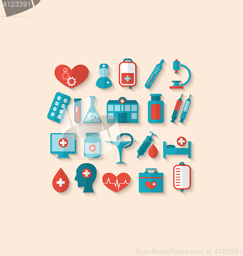 Image of Collection trendy flat icons of medical elements and objects