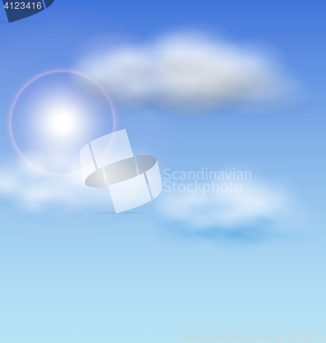 Image of Blue Sky with Sunlight and Fluffy Clouds