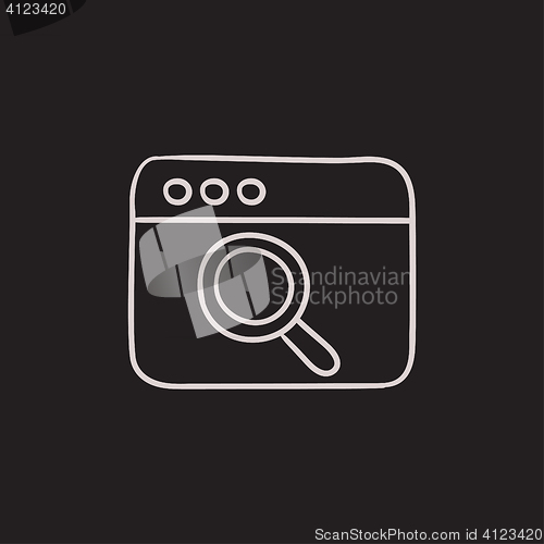 Image of Browser window with magnifying glass  sketch icon.
