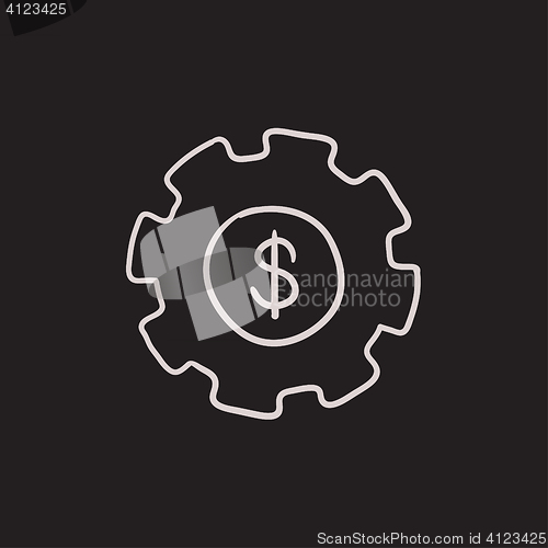 Image of Gear with dollar sign sketch icon.