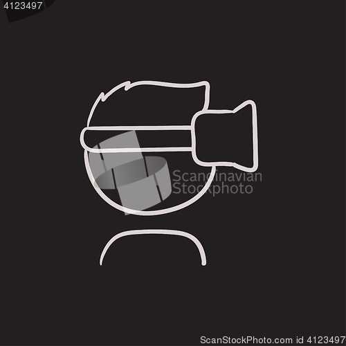 Image of Man wearing virtual reality headset sketch icon.