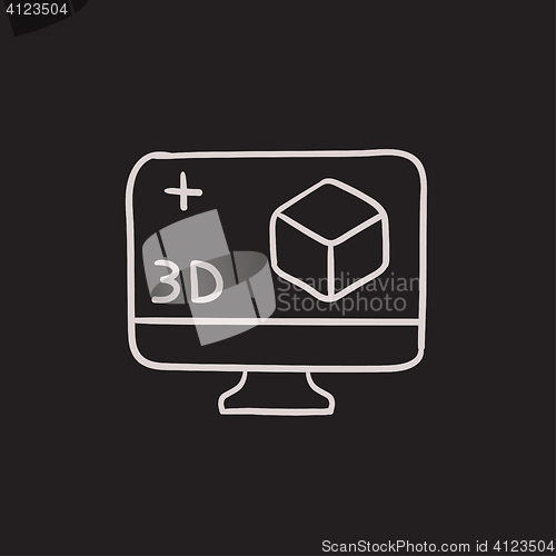 Image of Computer monitor with 3D box sketch icon.