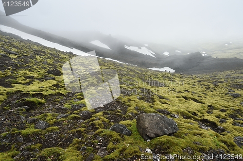 Image of Icelandic volcano landscape in the mist