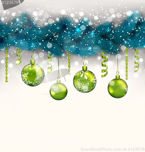 Image of Traditional decoration with fir branches and glass balls for Mer