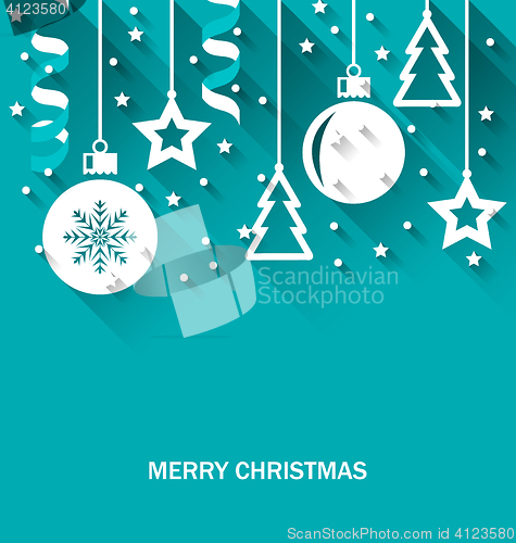 Image of Christmas Card with Fir, Balls, Stars, Streamer