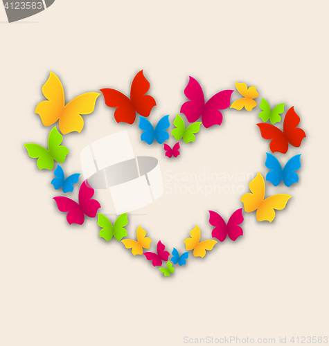 Image of Celebration postcard with heart made in colorful butterflies for