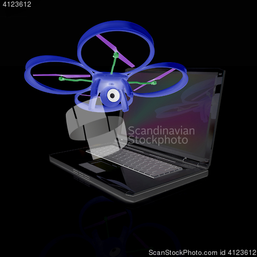 Image of Drone and laptop. 3D render