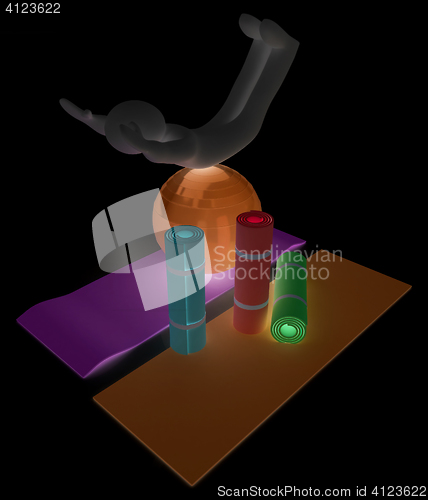 Image of 3d man on a karemat with fitness ball. 3D illustration
