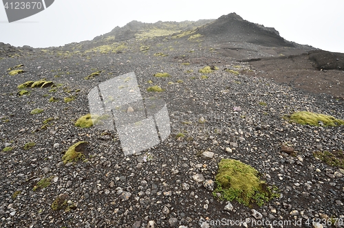 Image of Icelandic volcano landscaped, gravel, mountains. Iceland.