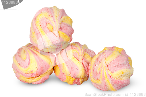 Image of Four in the row yellow and pink marshmallow