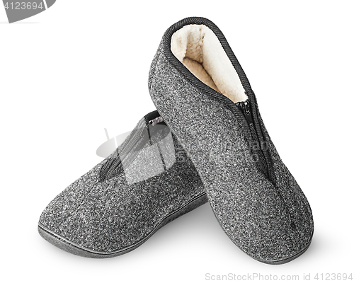 Image of Dark gray slippers with fur one on another