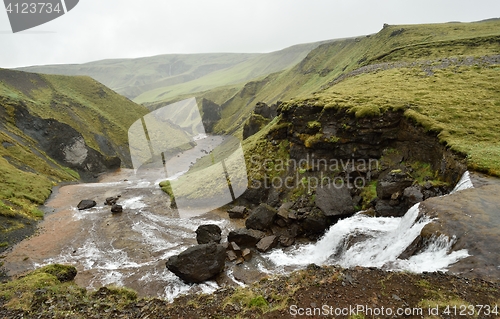 Image of Waterfall in Iceland. Valley. South of Iceland