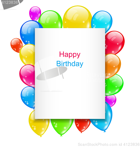 Image of Birthday Postcard with Colorful Balloons with Text 