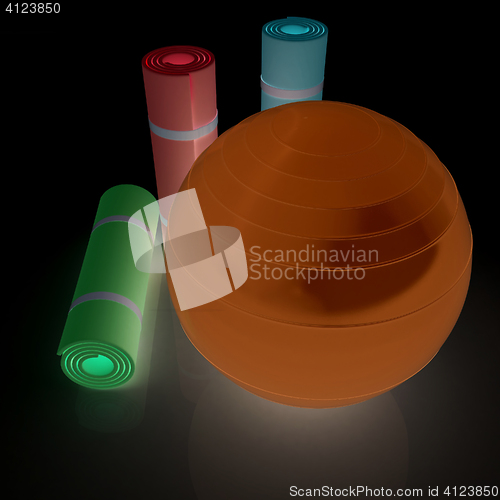 Image of karemat and fitness ball. 3D illustration