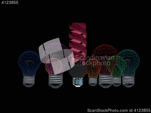 Image of energy-saving lamps. 3D illustration