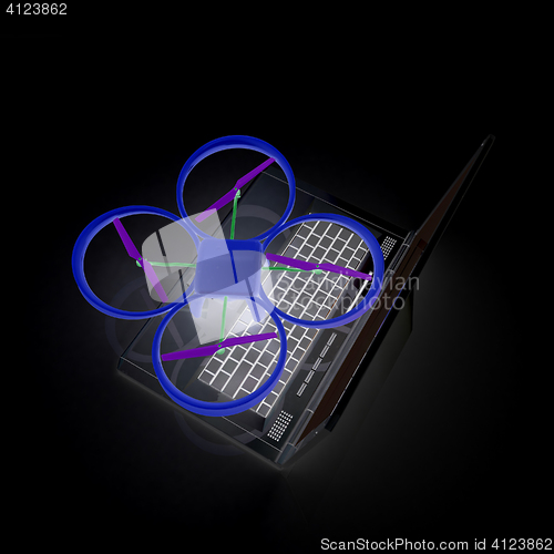 Image of Drone and laptop. 3D render