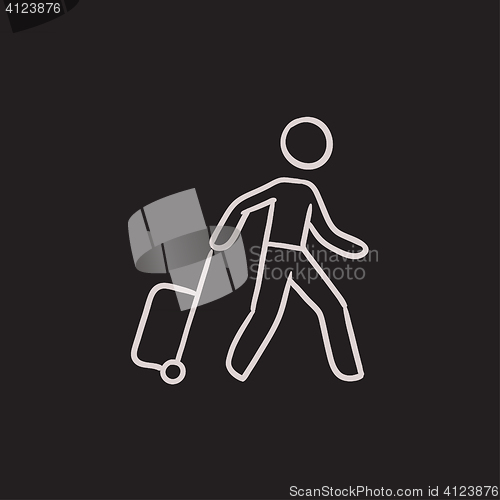 Image of Man with suitcase sketch icon.