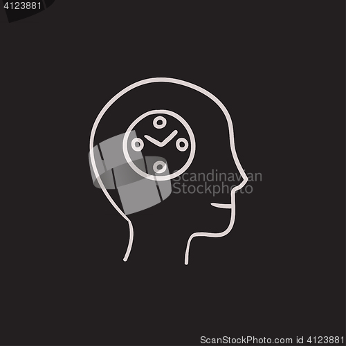 Image of Human head with clock sketch icon.
