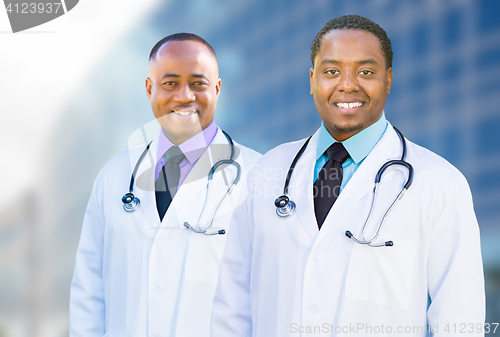 Image of African American Male Doctors Outside of Hospital Building