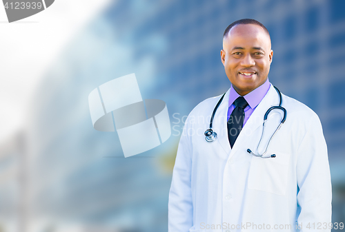 Image of African American Male Doctor Outside of Hospital Building