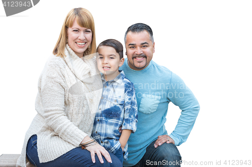 Image of Mixed Race Hispanic and Caucasian Family on White