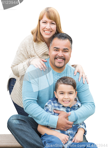 Image of Mixed Race Hispanic and Caucasian Family on White