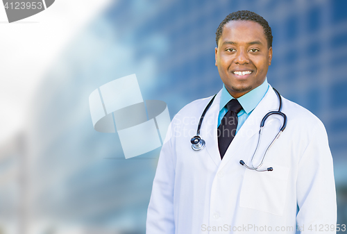 Image of African American Male Doctor Outside of Hospital Building