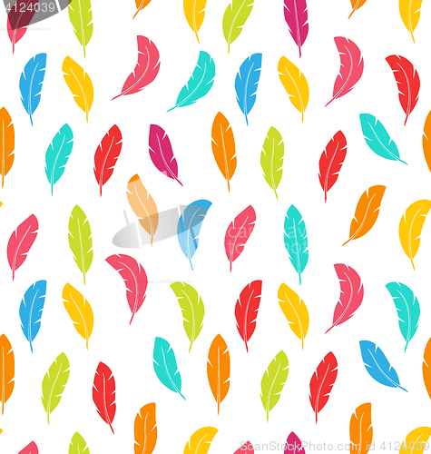 Image of Seamless Pattern of Multicolored Feathers