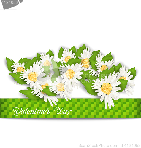 Image of Nature Postcard with Chamomile Flowers for Valentines Day