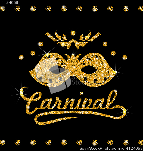 Image of Shimmering Carnival Mask with Golden Dust on Dark Background