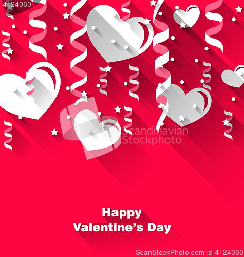 Image of Background for Valentine\'s Day with paper hearts, streamer