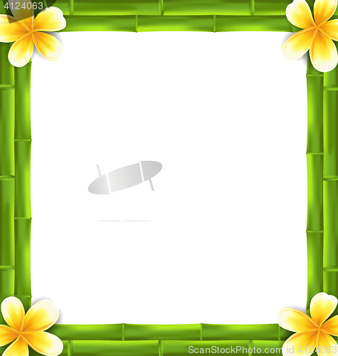 Image of Natural Frame Made Bamboo and Frangipani Flowers, Copy Space for Your Text