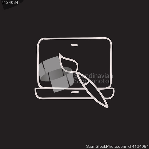 Image of Laptop and brush sketch icon.