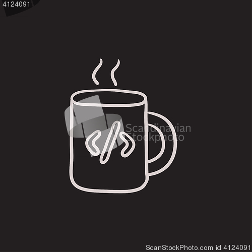 Image of Cup of coffee with code sign sketch icon.