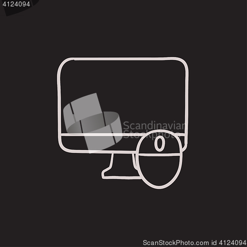 Image of Computer monitor and mouse sketch icon.