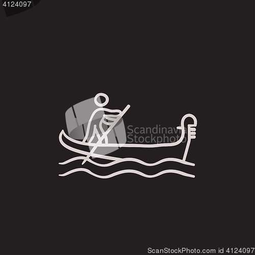 Image of Sailor rowing boat sketch icon.