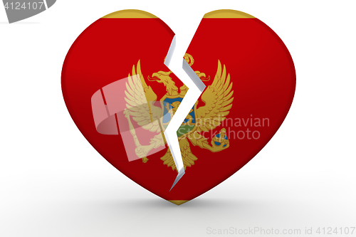 Image of Broken white heart shape with Montenegro flag
