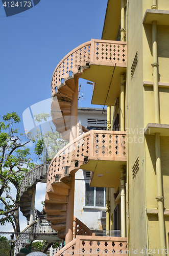 Image of Colorful spiral staircases