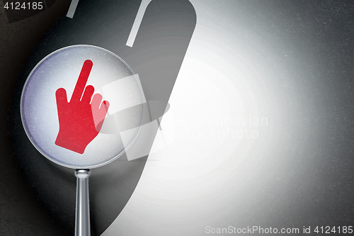 Image of Marketing concept:  Mouse Cursor with optical glass on digital background