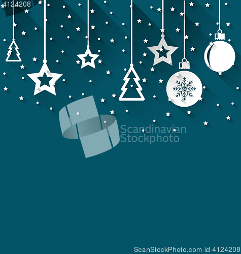 Image of Illustration Xmas background with fir, balls, stars, trendy flat
